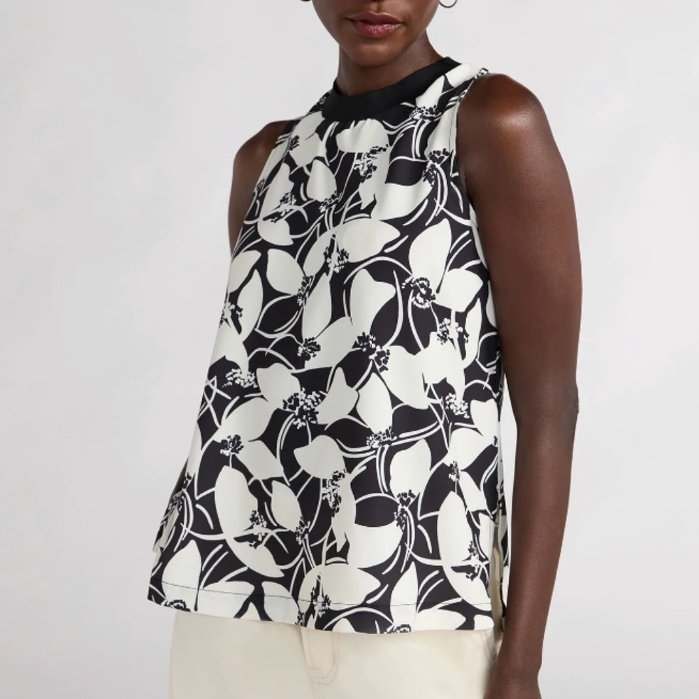 Scoop NYC Women’s Black & White Leaf Hi-Low Top Size XXL NEW